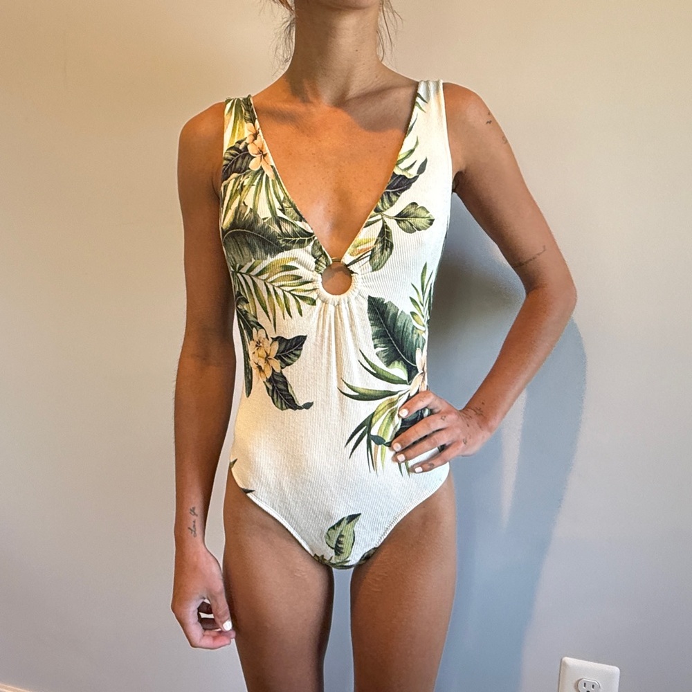 FARM Rio White and Green Tropical One Piece Swimsuit